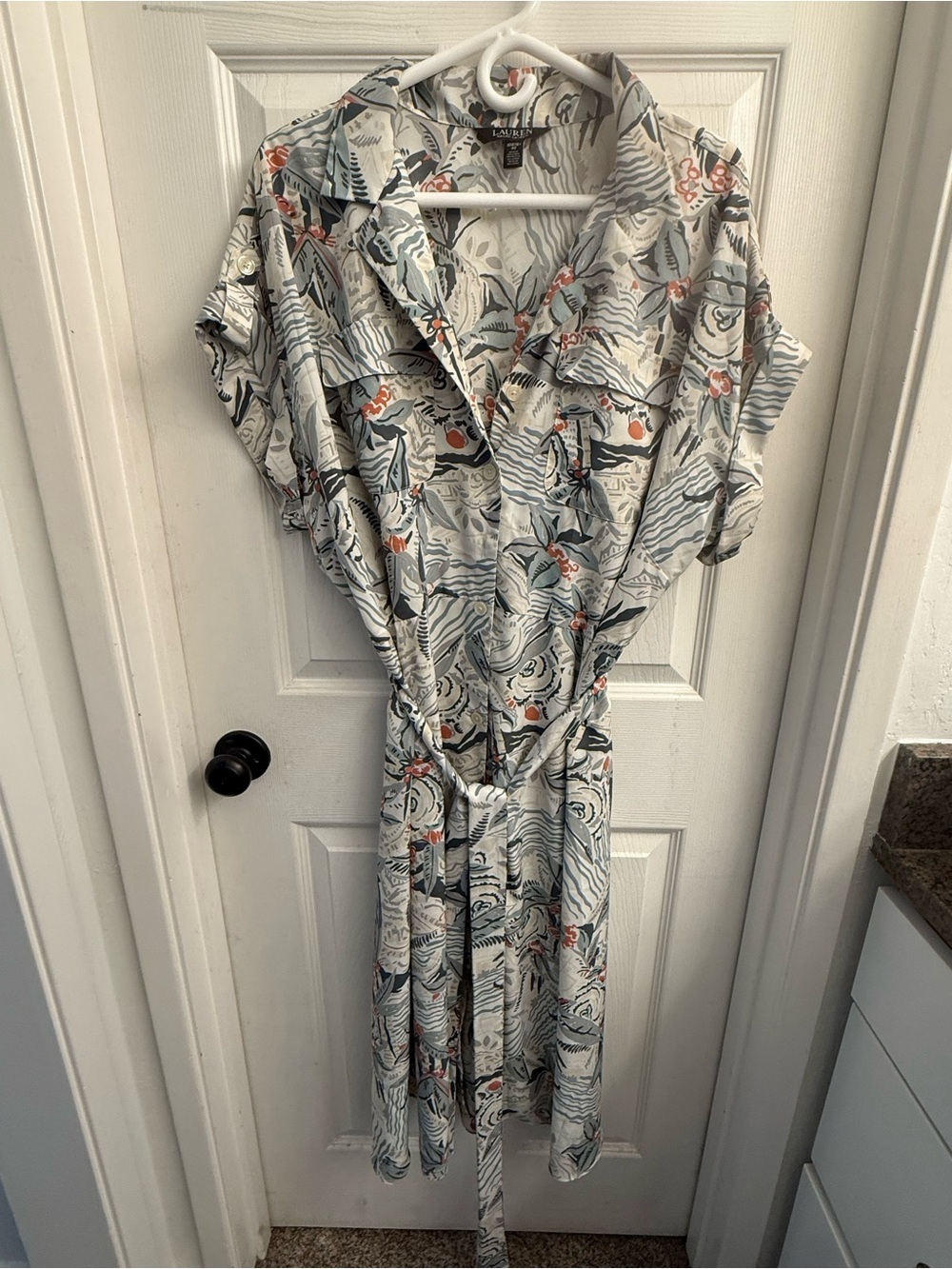 Ralph Lauren White and Blue Floral-Print Midi Shirt Dress